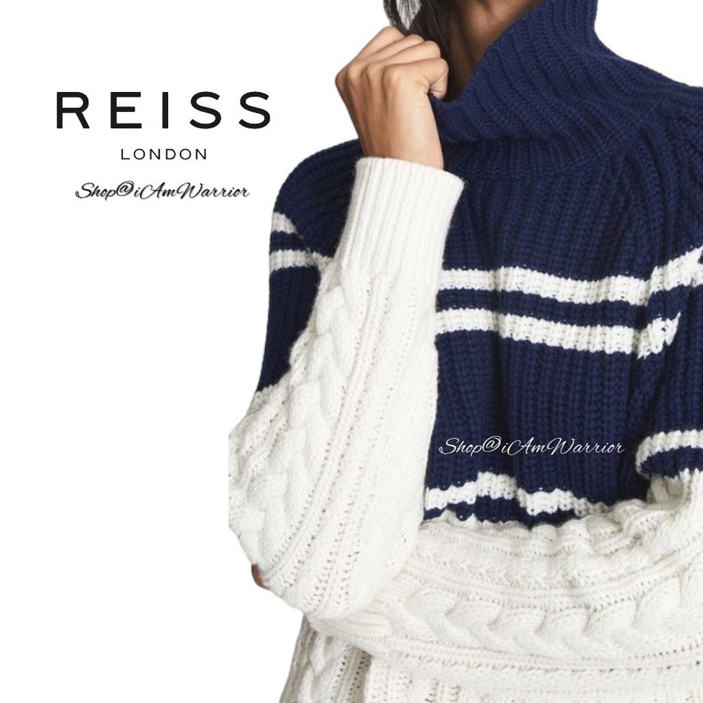 Reiss NWT colorblock stripe chunky cable knit fisherman sweater *shop@iamwarrior - Picture 5 of 14